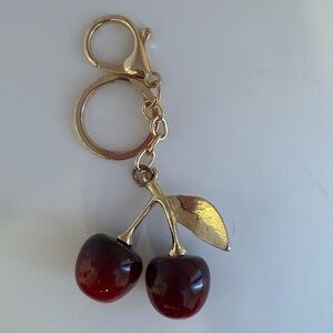 New Gold and Ombre Red Cherry Keychain